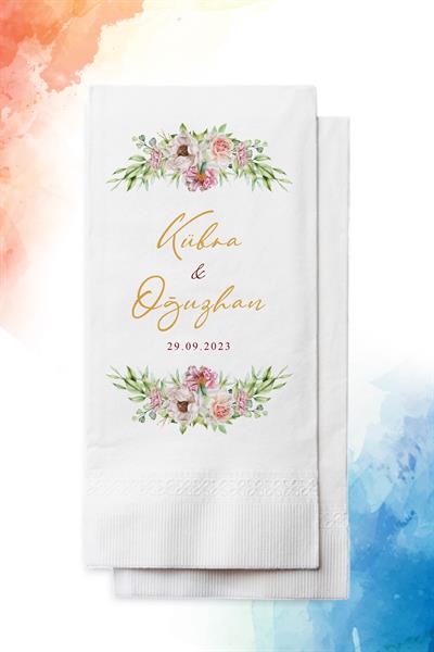 Kişiye Özel İsim Baskılı Düğün Peçetesi | SOFT ÇİÇEK | PGBT05