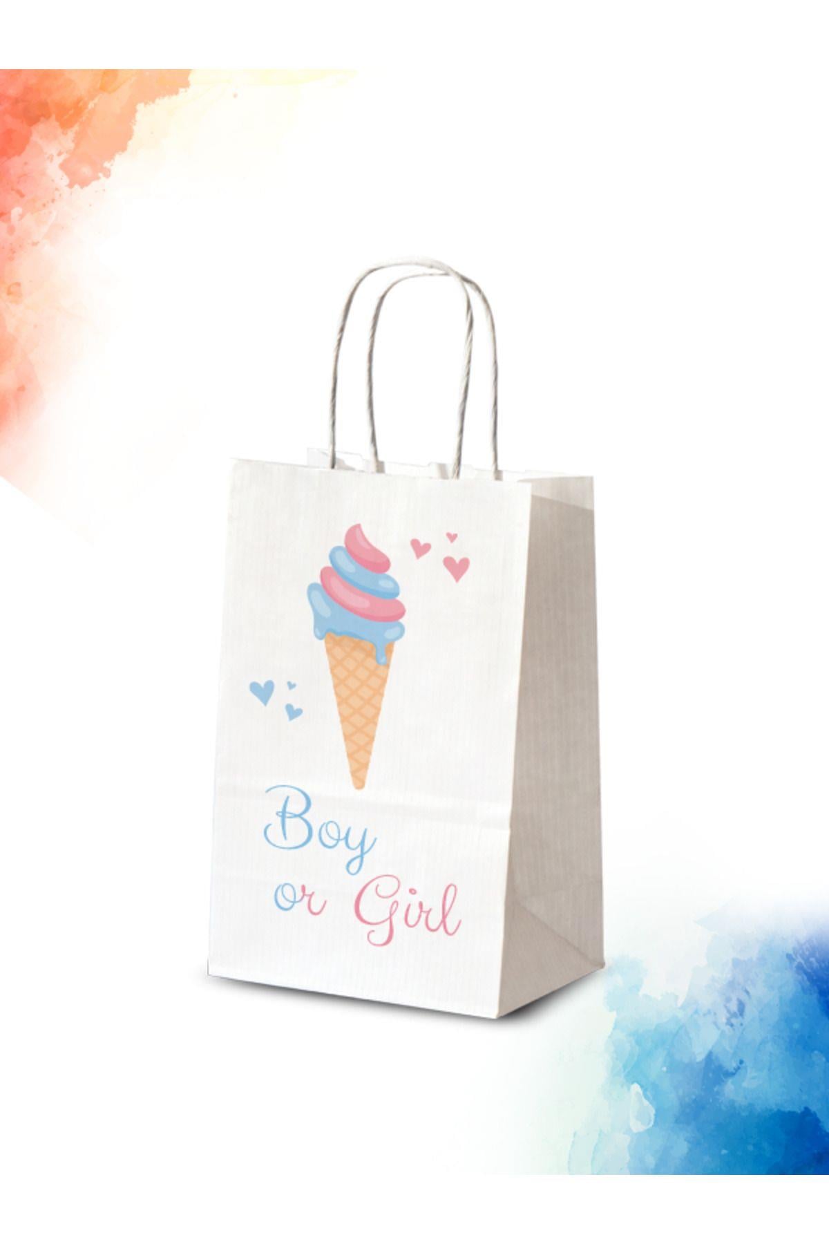 50 Adet Tek Yön Cinsiyet Partisi Baskılı Kağıt Çanta/poşet 18x8x24 Cm( Bt58-50)