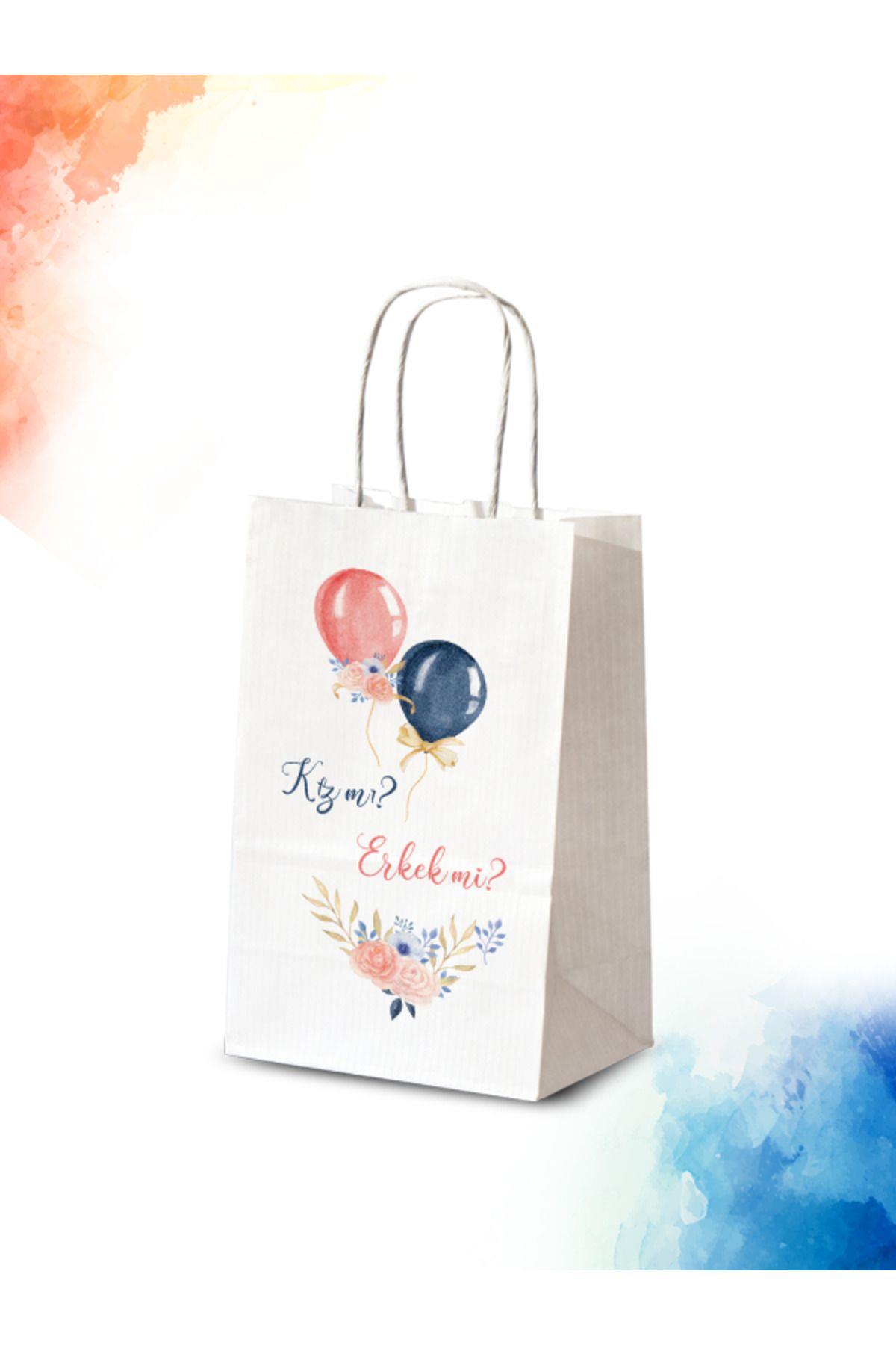 50 Adet Tek Yön Cinsiyet Partisi Temalı Kağıt Çanta/poşet 18x8x24 Cm (BT34-50)