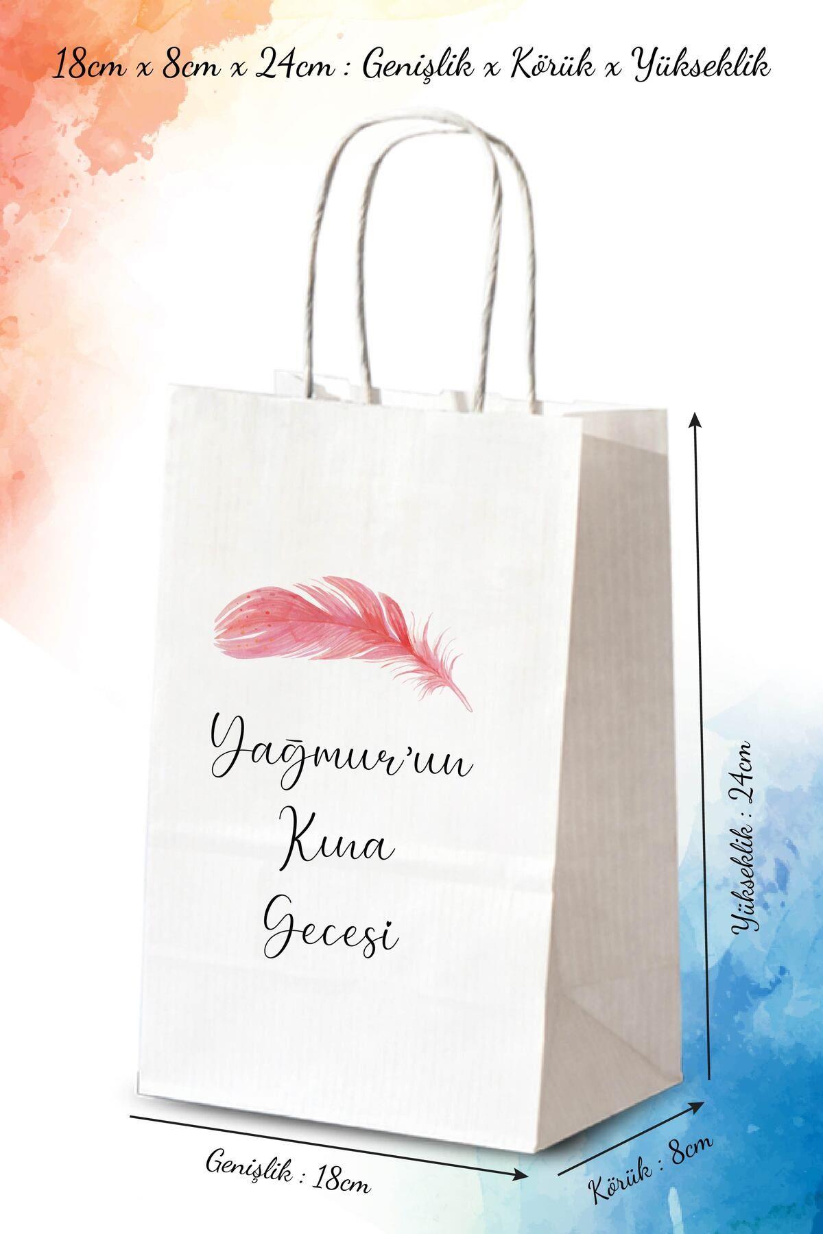 50 Adet Tek Yön Kişiye Özel Isim Baskılı Kağıt Çanta/Poşet 18x8x24 cm (BT91-50)