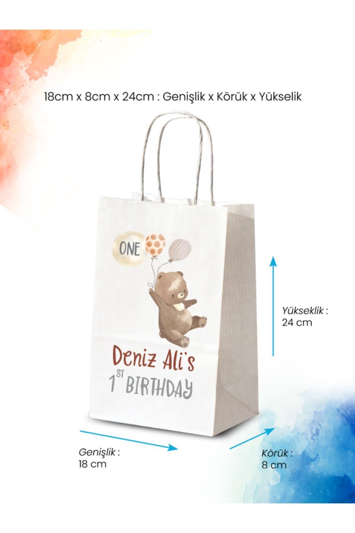 50 Adet Tek Yön Kişiye Özel Isim Baskılı Kağıt Çanta/Poşet 18x8x24 cm (BT71-50)
