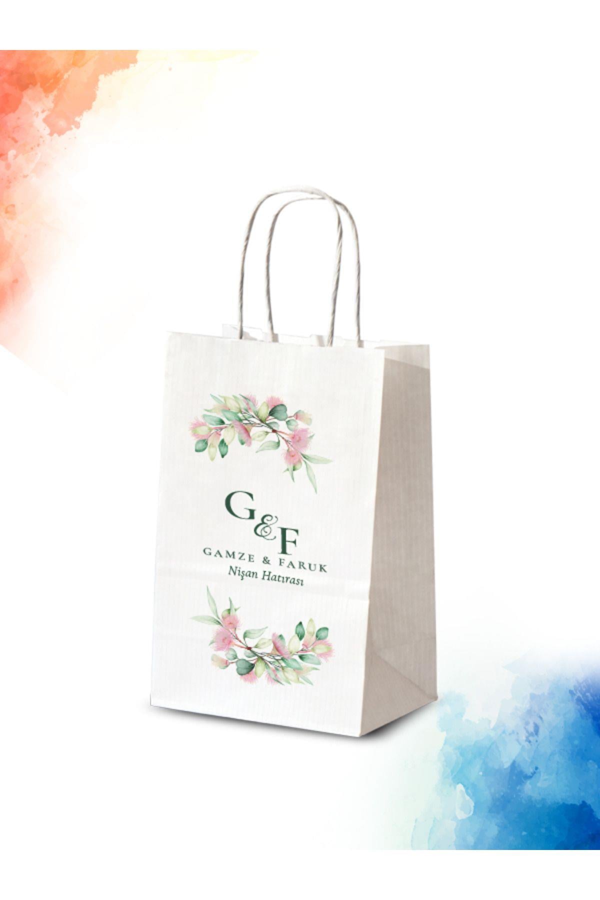 50 Adet Tek Yön Kişiye Özel Isim Baskılı Kağıt Çanta/Poşet 18x8x24 cm BT28-50