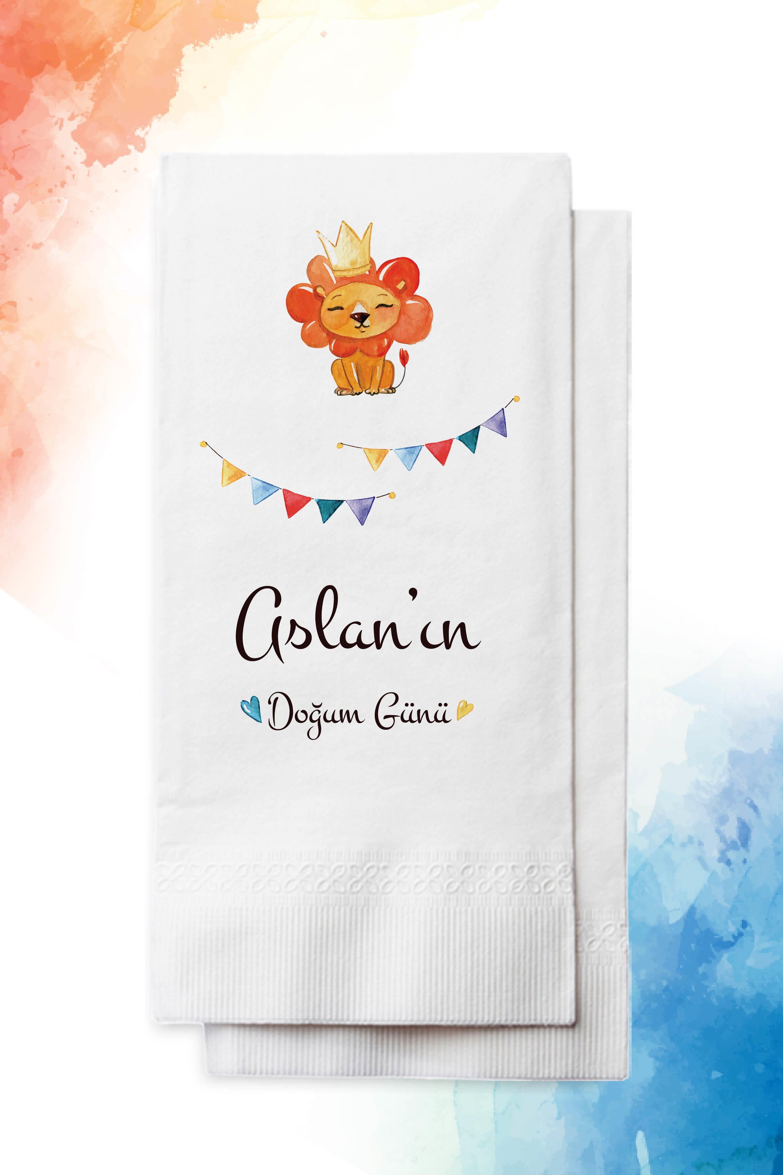 Aslan figürlü doğum günü peçetesi | TASARIM 10