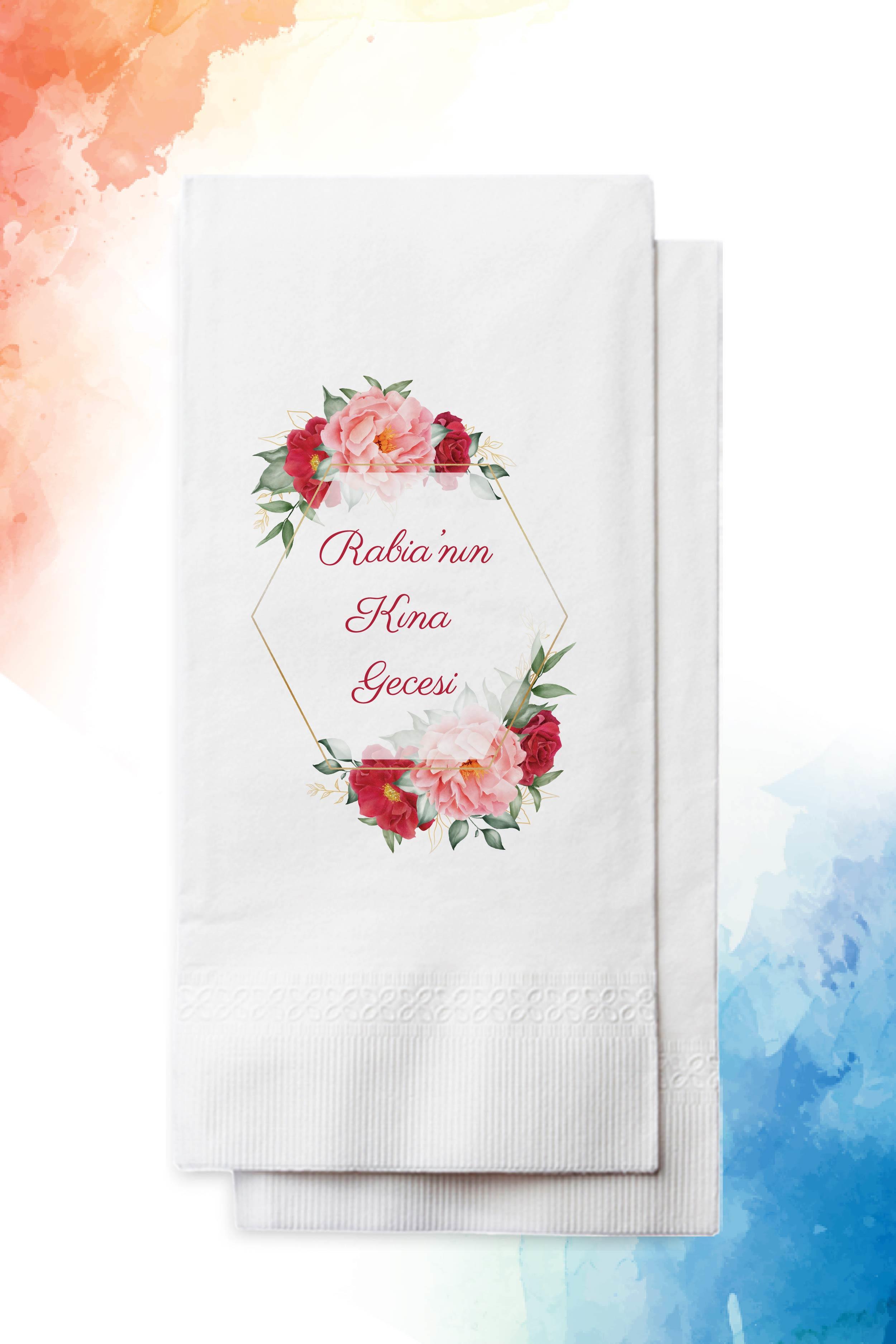 Çiçek çerçeveli kına peçetesi | TASARIM 08