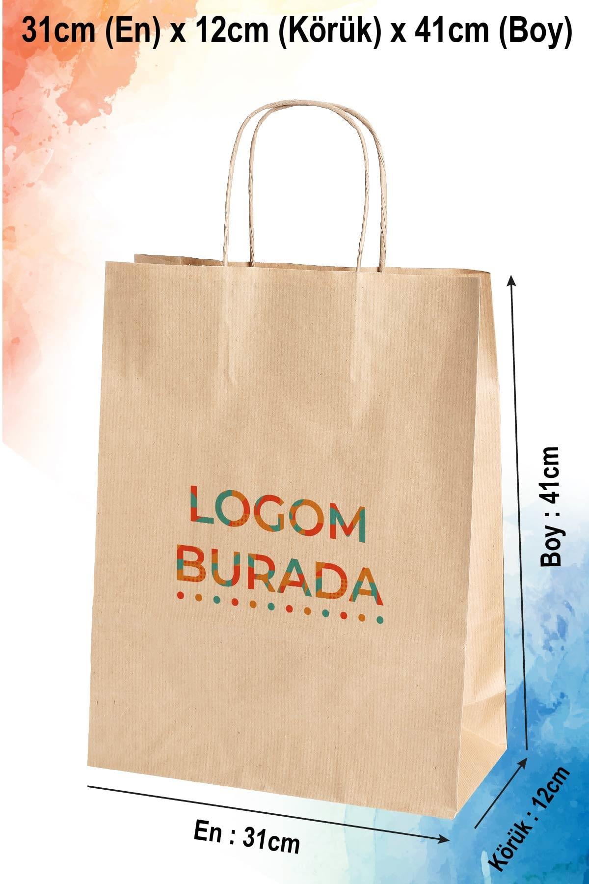 Logo Baskılı Büyük Boy Kahve Kraft Kağıt Çanta