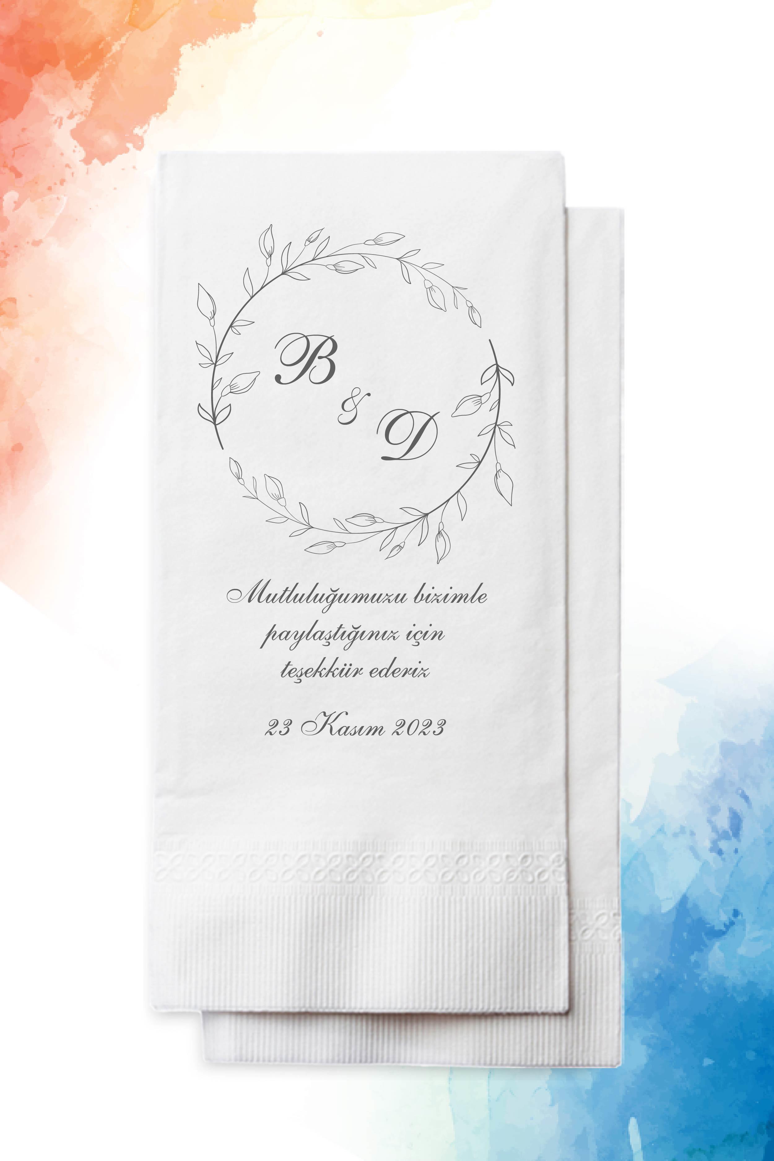 Monogram Dal Detaylı Düğün Peçete | PGBT19