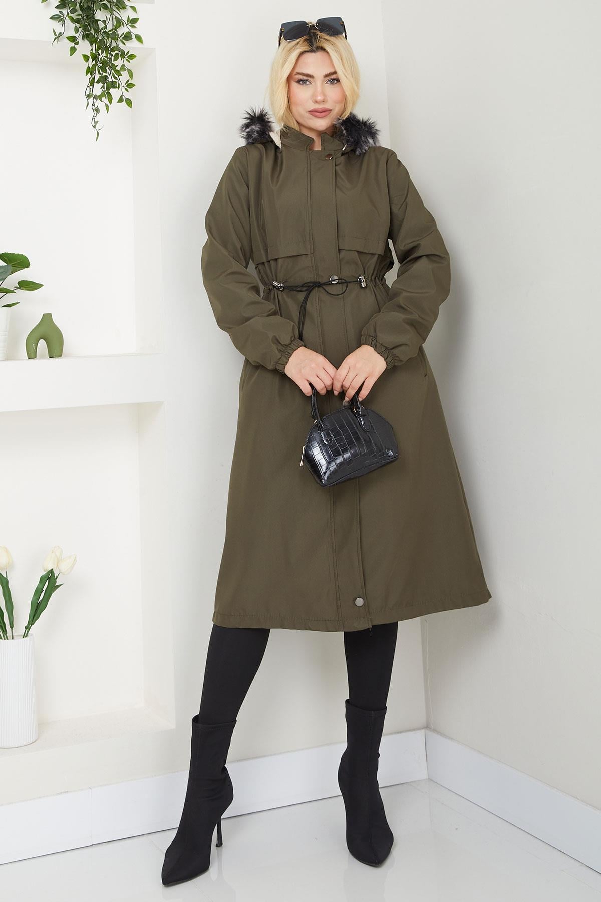 Allerli İçi Kürklü  Mont Haki SS2330
