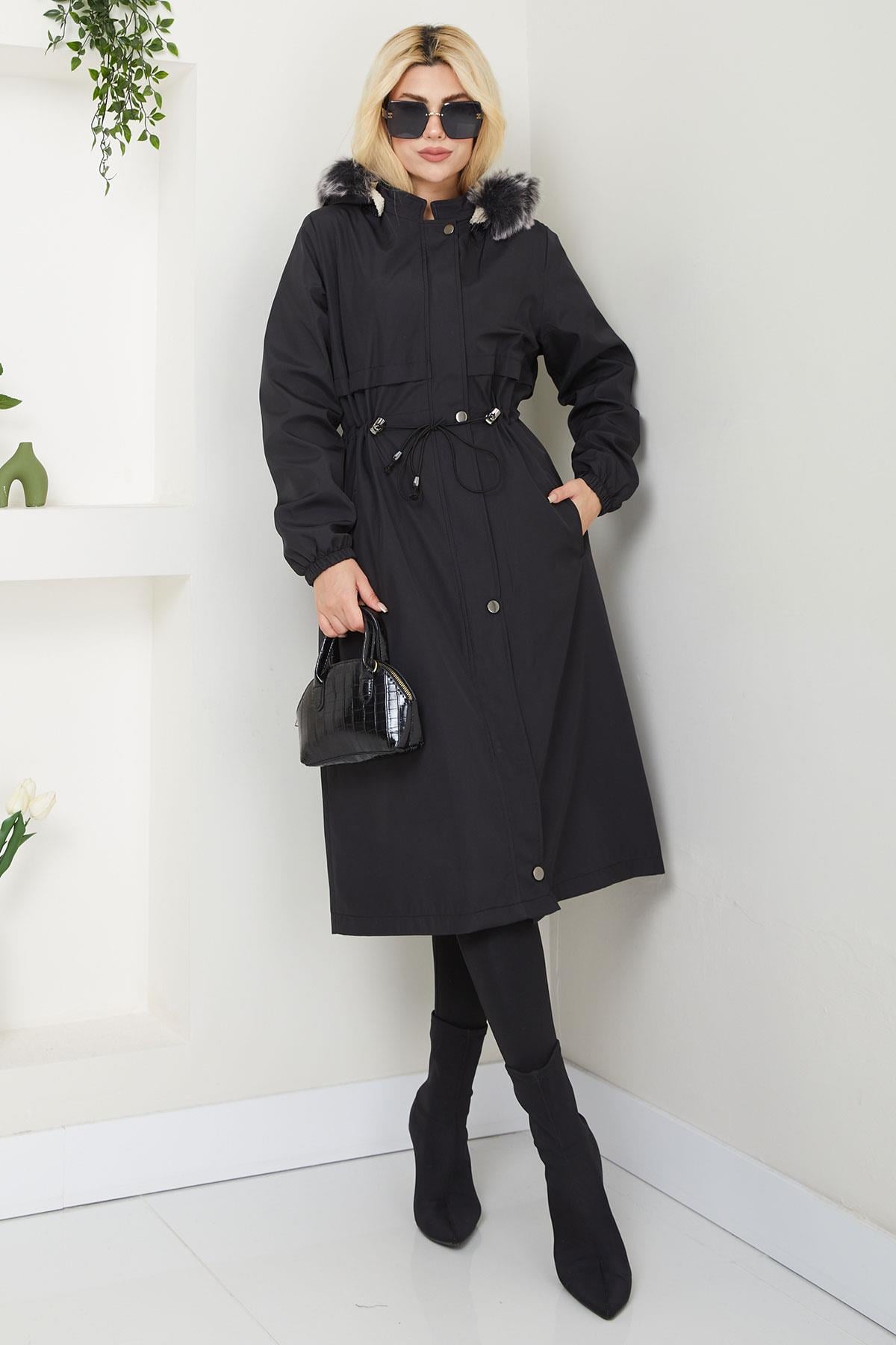 Allerli İçi Kürklü  Mont Siyah SS2330
