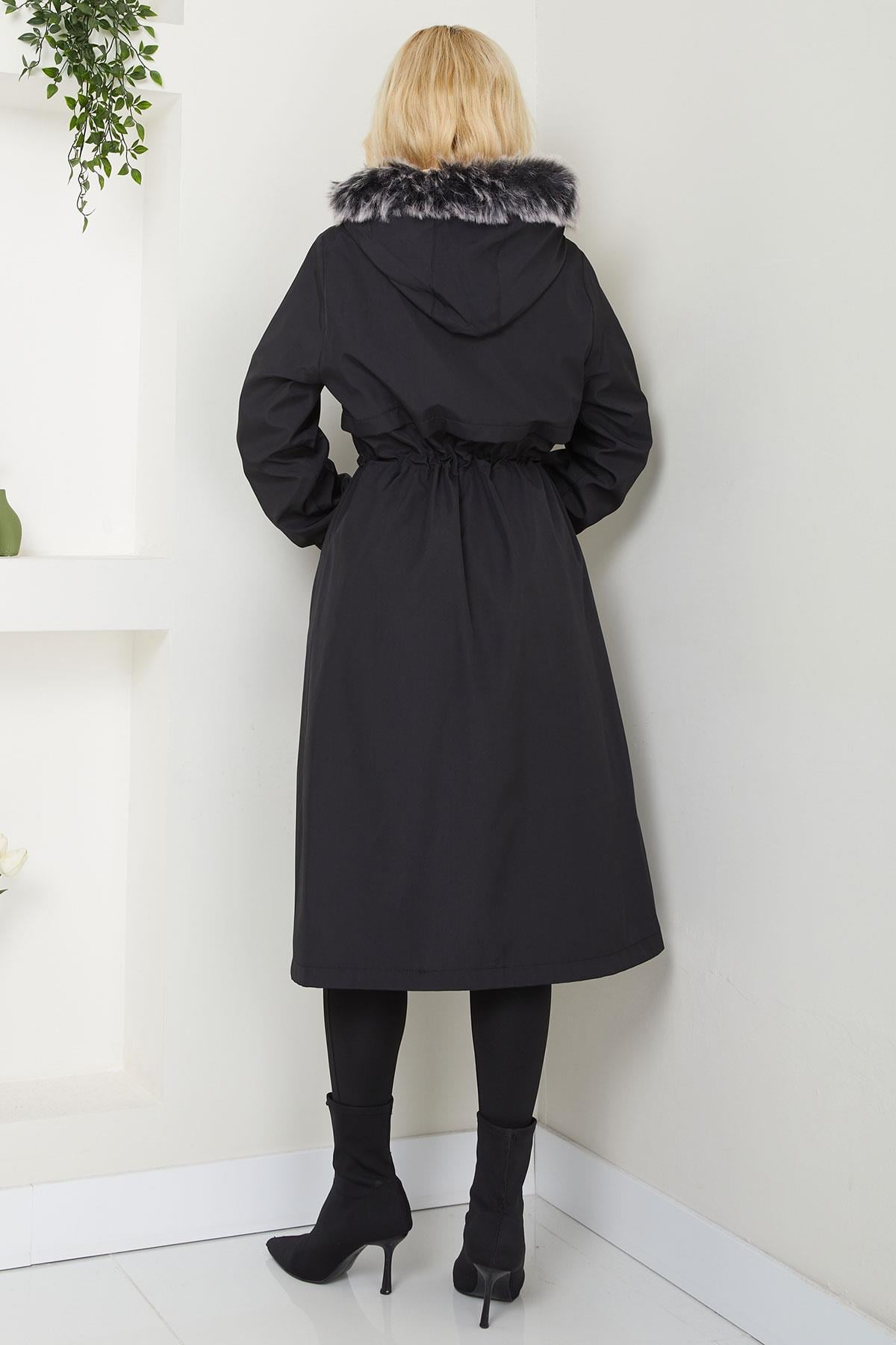 Allerli İçi Kürklü  Mont Siyah SS2330