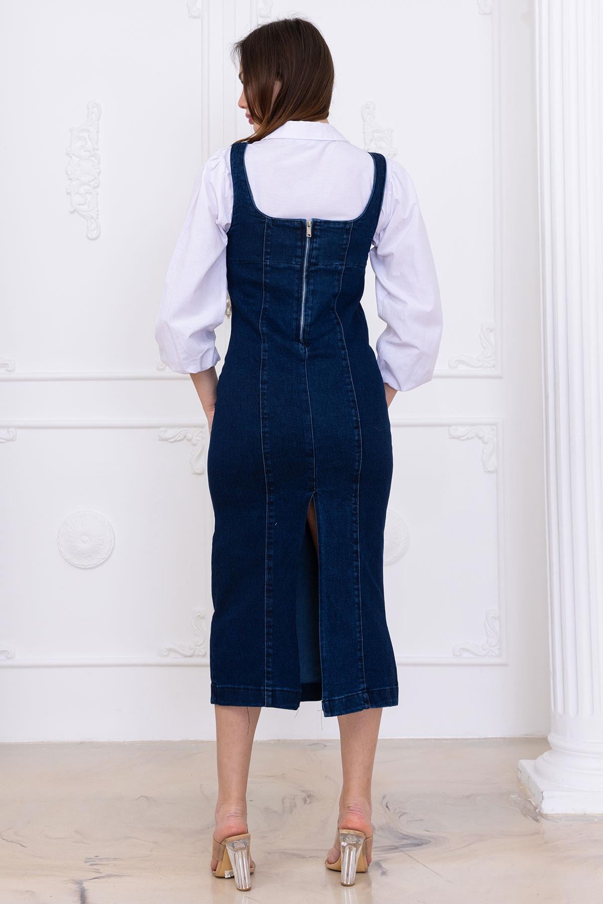 Askılı Kot Elbise Koyu Mavi SS2696