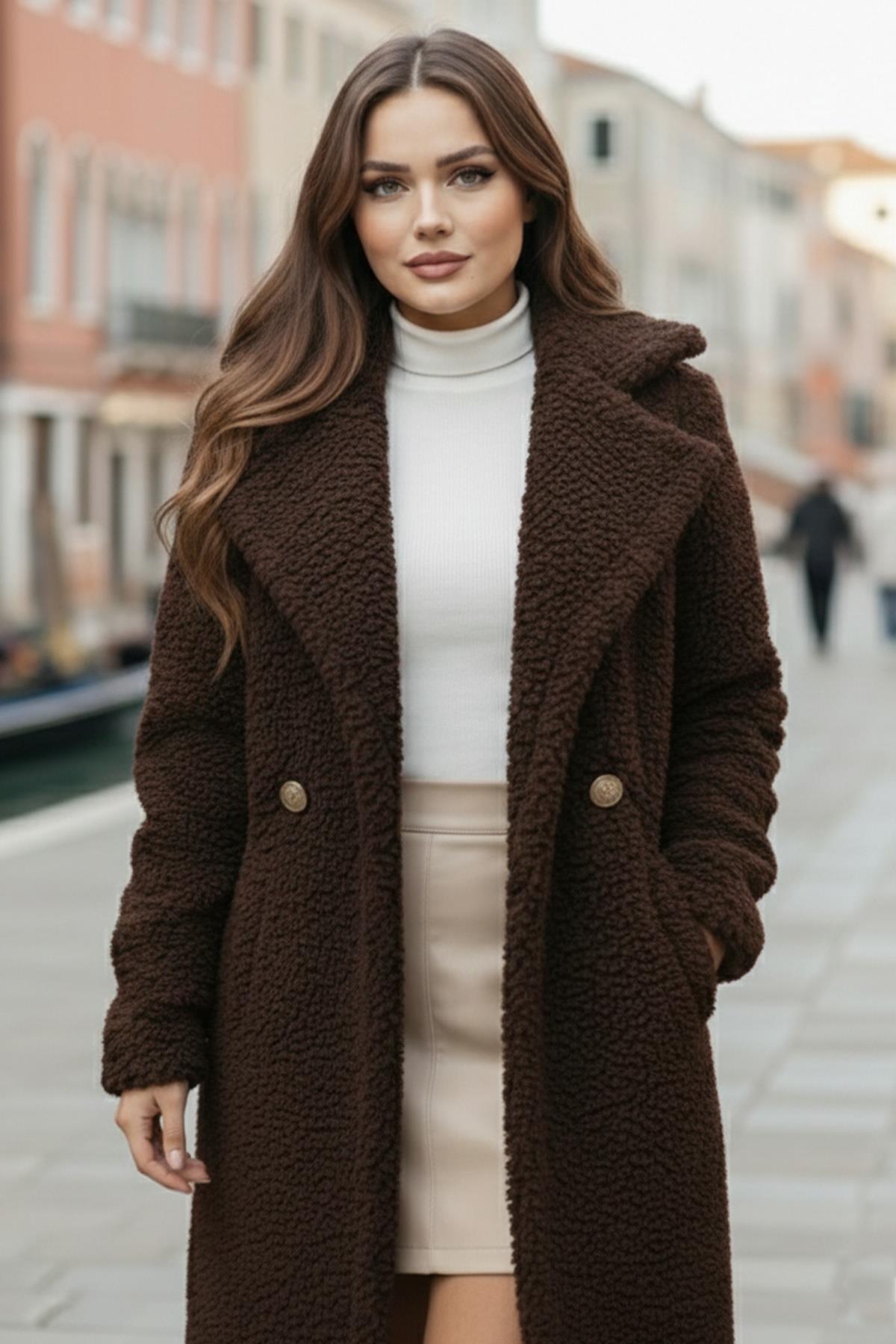 Astarlı Peluş Mont Kahverengi SS2506