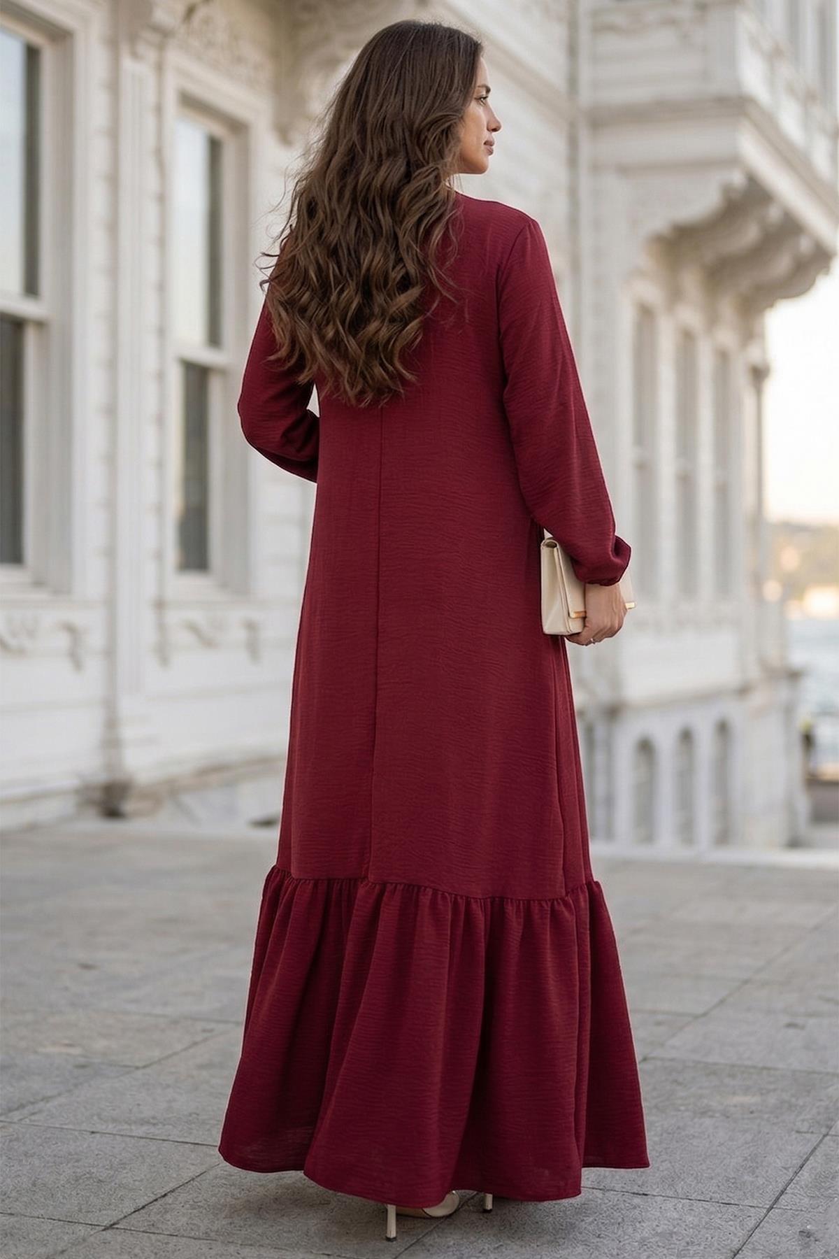 Bağlamalı Ayrobin Elbise Bordo SS2873