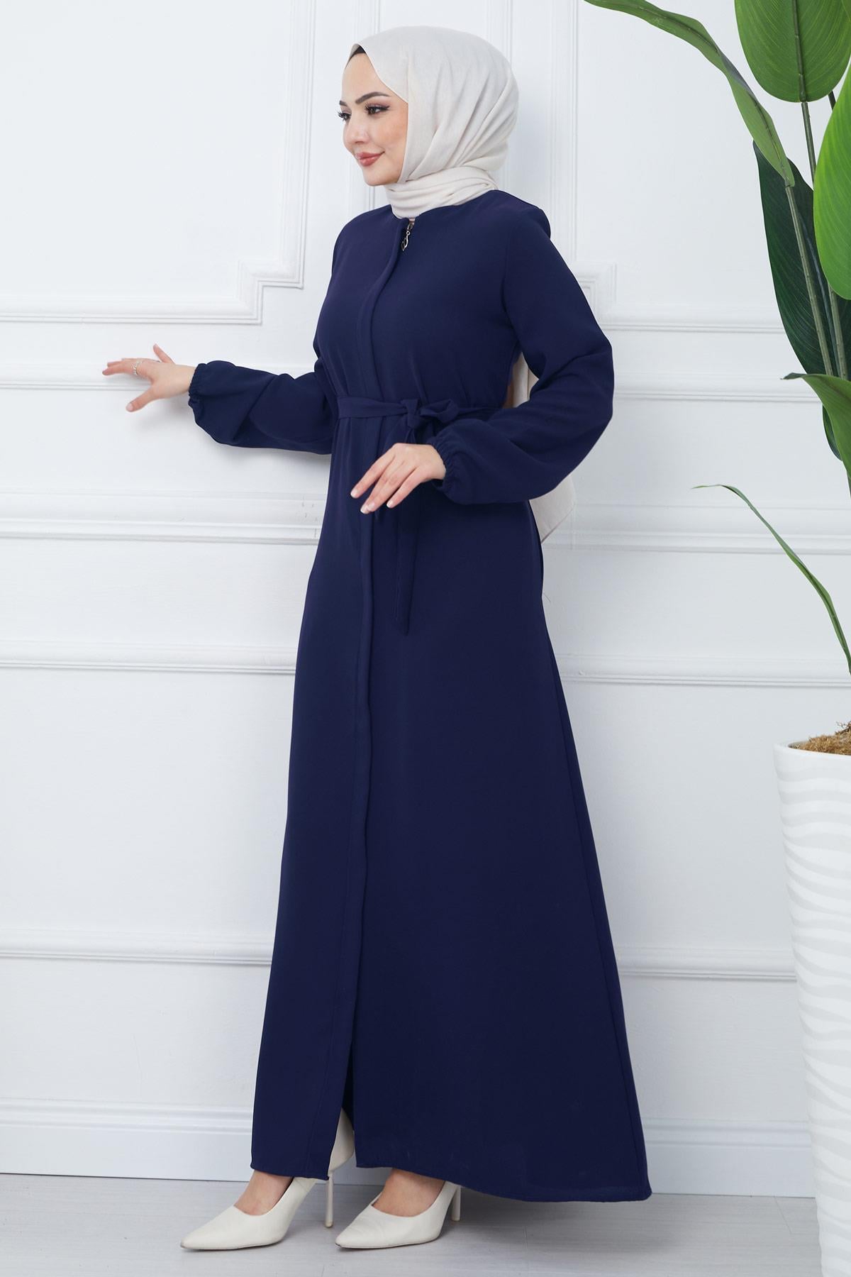 Gizli Patlı Kuşaklı Ferace Lacivert SS2361