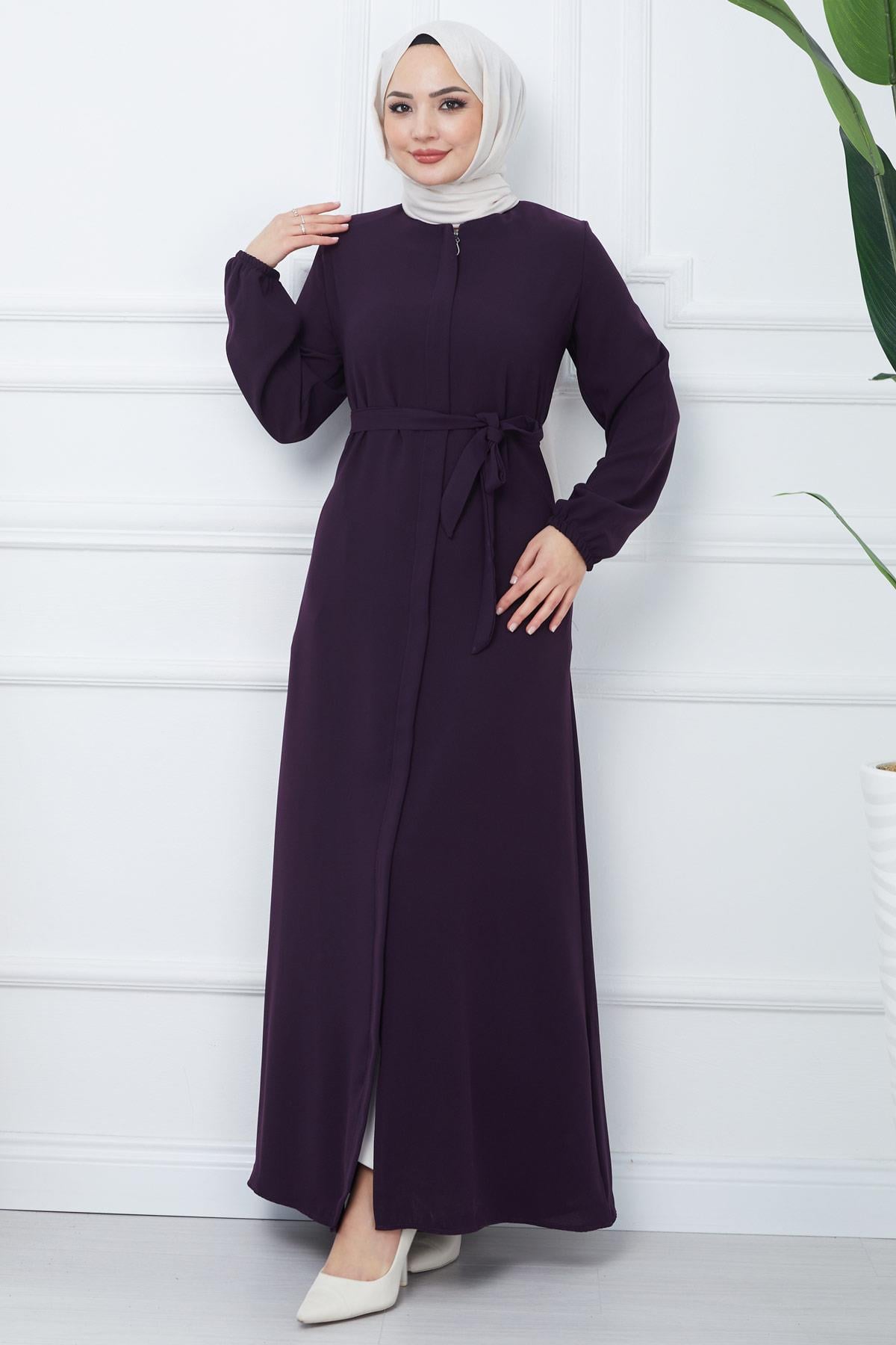 Gizli Patlı Kuşaklı Ferace Mürdüm SS2361