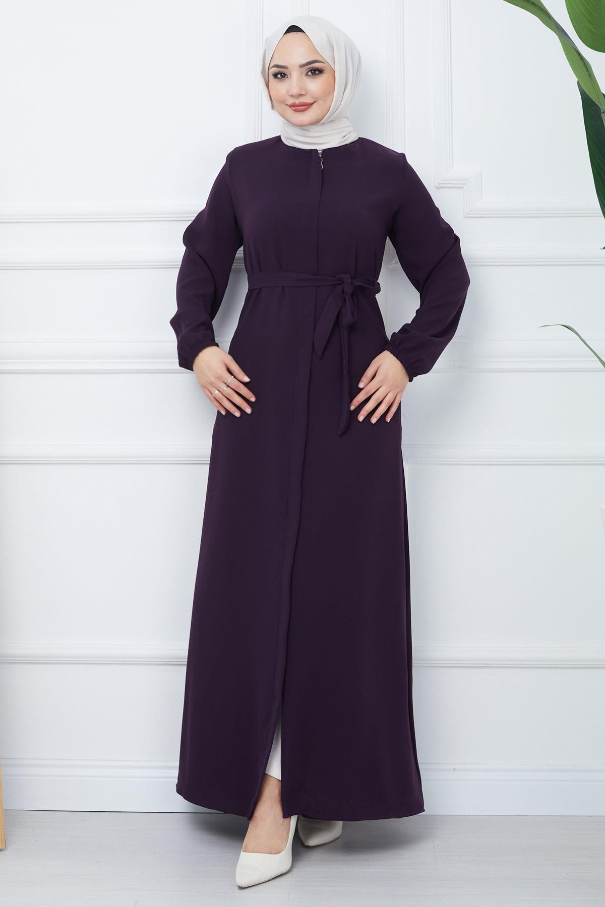 Gizli Patlı Kuşaklı Ferace Mürdüm SS2361