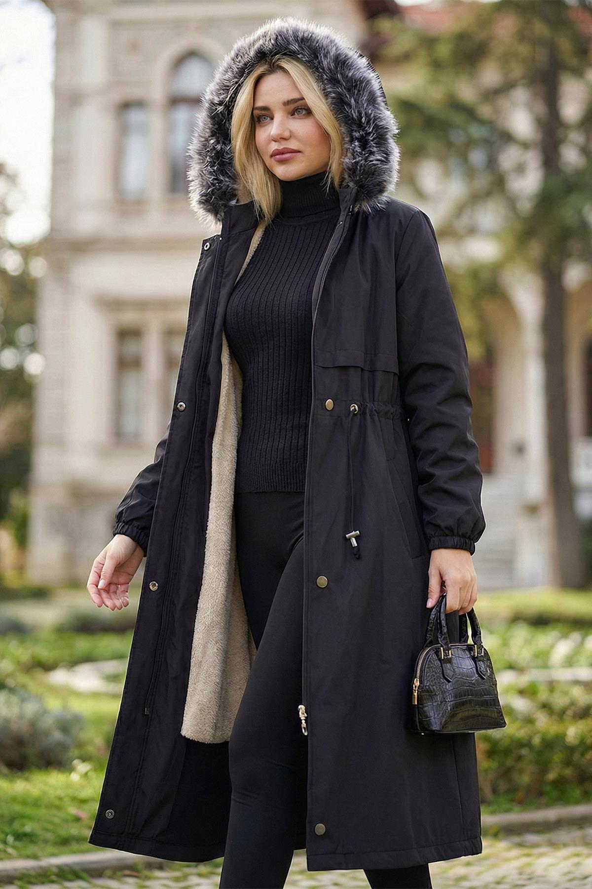 İçi Peluş Mont Siyah SS2330