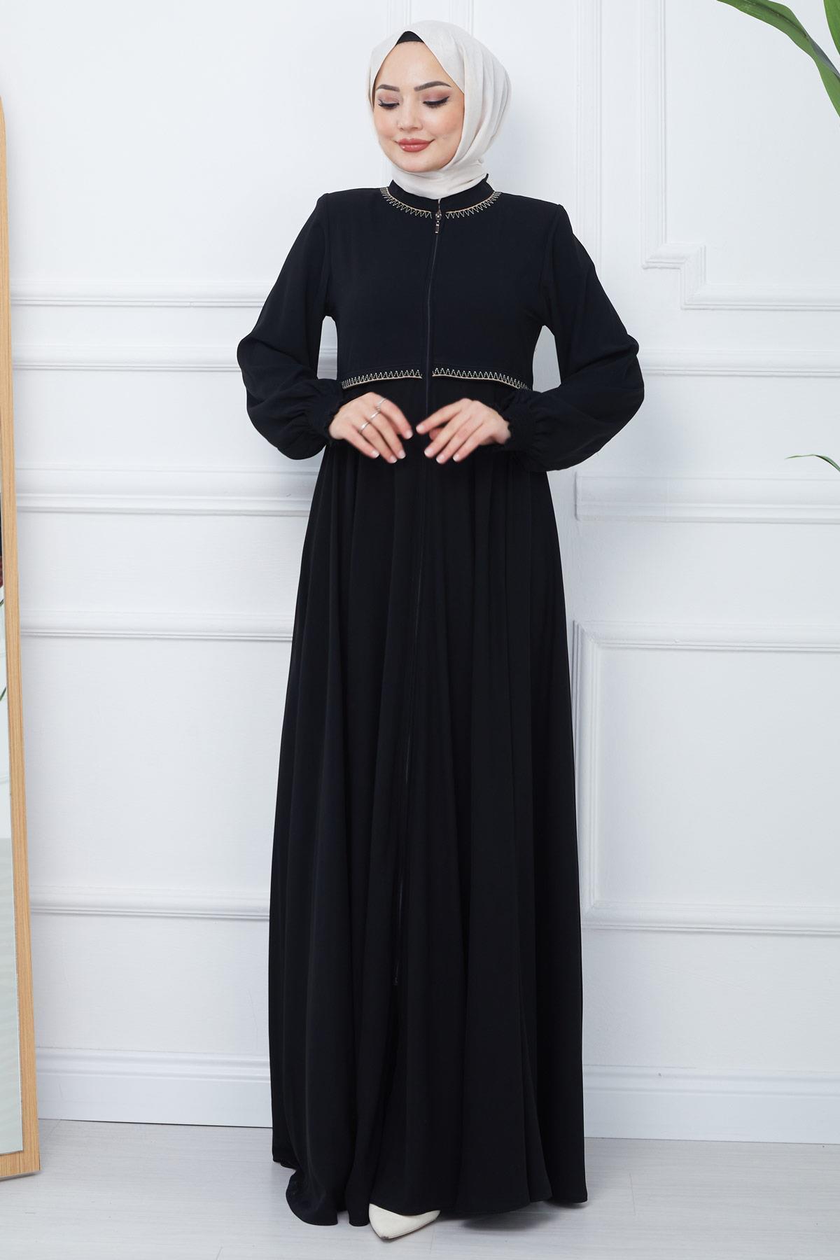 Nakışlı Mevlana Ferace Siyah SS2359