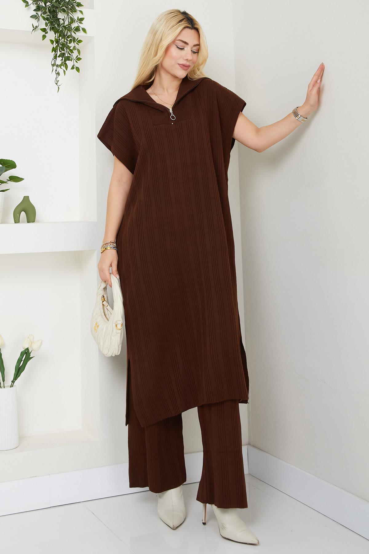 Pantolonlu Triko Takım Kahverengi SS2585