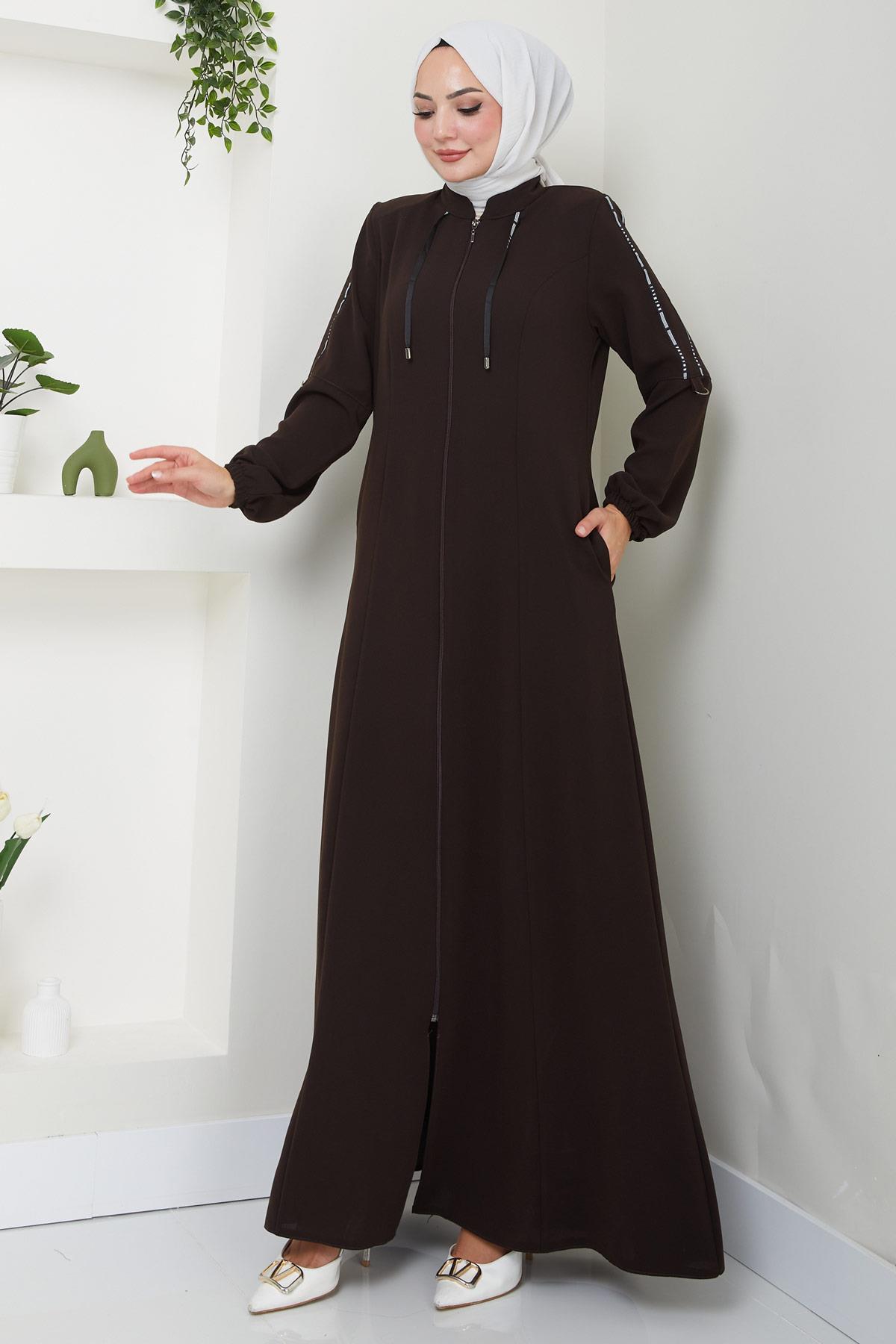 Şeritli Spor Ferace Kahverengi SS2483