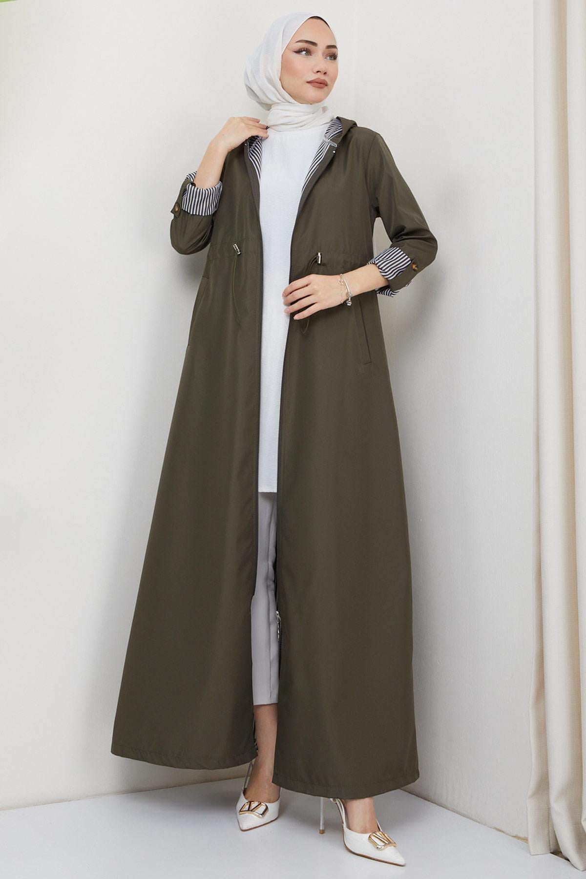 Uzun Fermuarlı Trençkot Haki SS2332