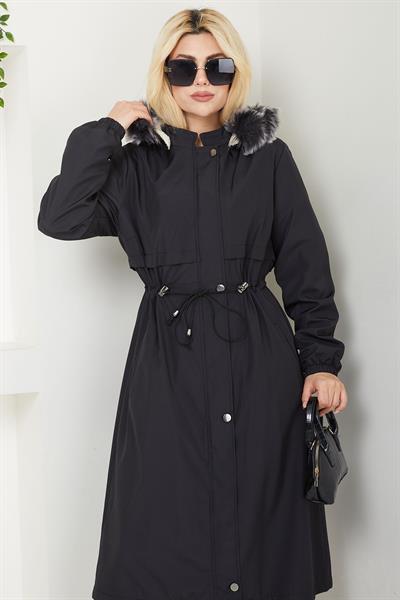 Allerli İçi Kürklü  Mont Siyah SS2330