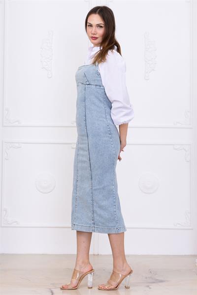 Askılı Kot Elbise Açık Mavi SS2696
