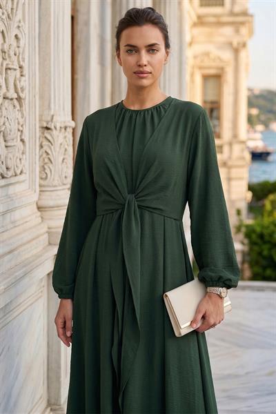 Bağlamalı Ayrobin Elbise Haki SS2873