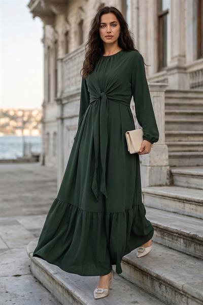 Bağlamalı Ayrobin Elbise Haki SS2873