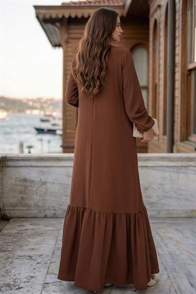 Bağlamalı Ayrobin Elbise Kahverengi SS2873