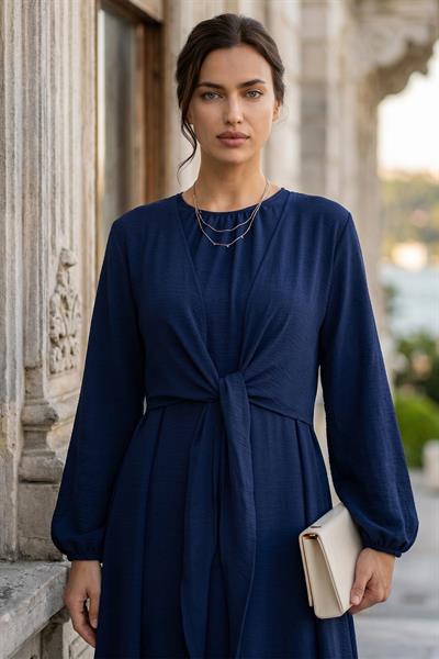 Bağlamalı Ayrobin Elbise Lacivert SS2873