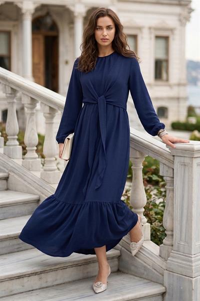 Bağlamalı Ayrobin Elbise Lacivert SS2873
