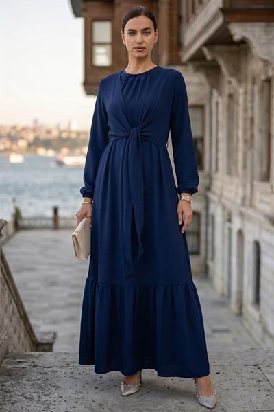 Bağlamalı Ayrobin Elbise Lacivert SS2873