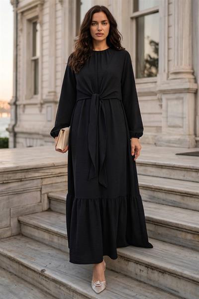 Bağlamalı Ayrobin Elbise Siyah SS2873