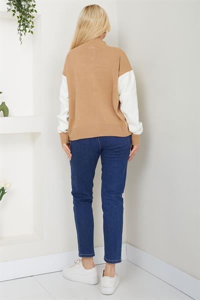 Bomber Yaka Çıtçıtlı Triko Hırka SS2615 Camel