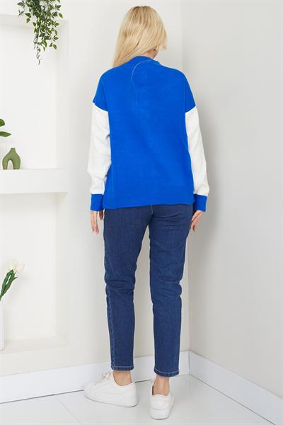 Bomber Yaka Çıtçıtlı Triko Hırka SS2615 Saks