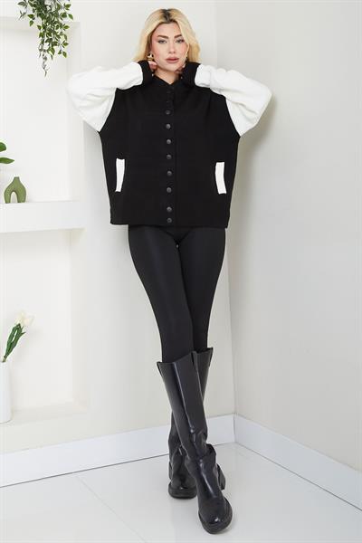 Bomber Yaka Çıtçıtlı Triko Hırka SS2615 Siyah