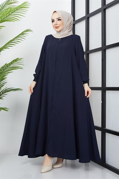Büyük Beden Kolları Gipe Detaylı Lacivert Ferace SS2031