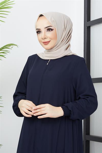 Büyük Beden Kolları Gipe Detaylı Lacivert Ferace SS2031