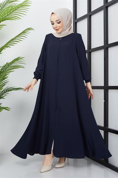Büyük Beden Kolları Gipe Detaylı Lacivert Ferace SS2031