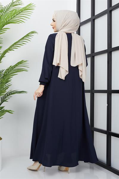 Büyük Beden Kolları Gipe Detaylı Lacivert Ferace SS2031