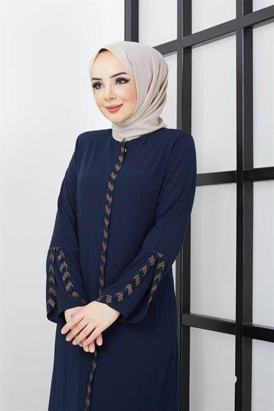 Büyük Beden Taş Detaylı Ferace Lacivert SS02030