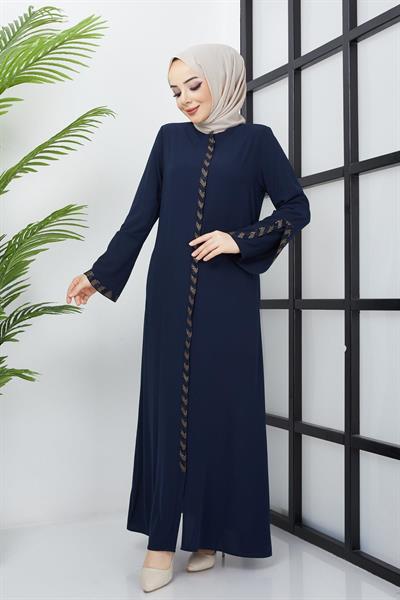 Büyük Beden Taş Detaylı Ferace Lacivert SS02030