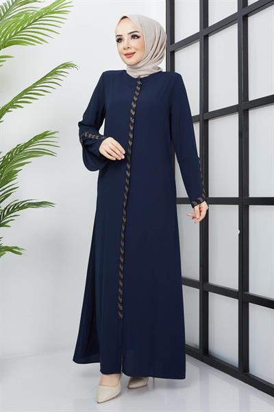 Büyük Beden Taş Detaylı Ferace Lacivert SS02030