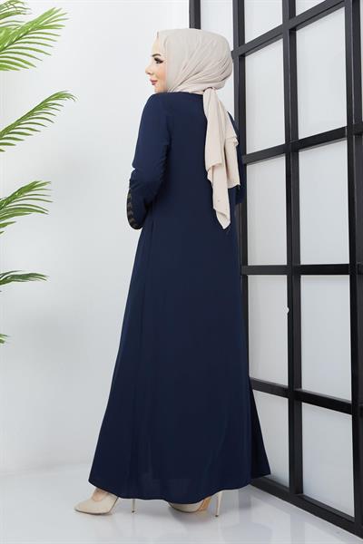 Büyük Beden Taş Detaylı Ferace Lacivert SS02030