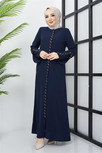 Büyük Beden Taş Detaylı Ferace Lacivert SS02030