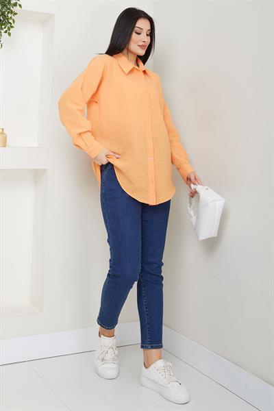 Cepli Oversize Keten Gömlek Turuncu SS2651