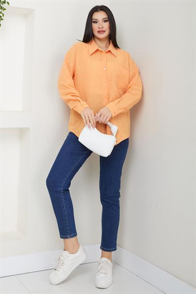 Cepli Oversize Keten Gömlek Turuncu SS2651