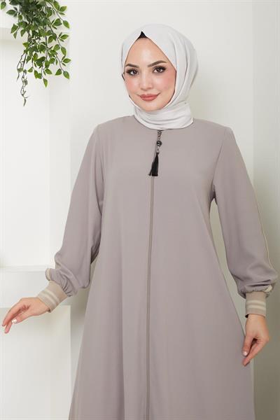 Çizgi Detaylı Bej Rengi Ferace SS2035