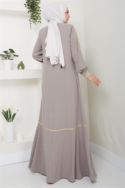 Çizgi Detaylı Bej Rengi Ferace SS2035