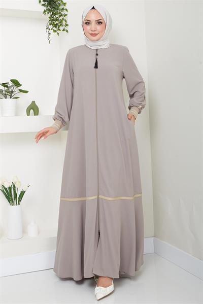 Çizgi Detaylı Bej Rengi Ferace SS2035